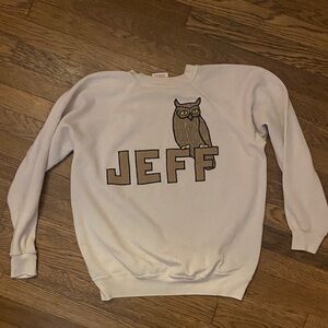 Men's White Crewneck Sweater with Owl Graphic Jeff